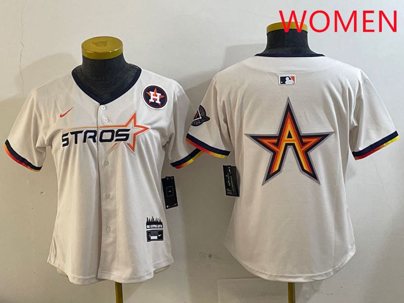 Women Houston Astros Blank Cream Three generations Joint Name 2025 Nike MLB Jersey style 4108